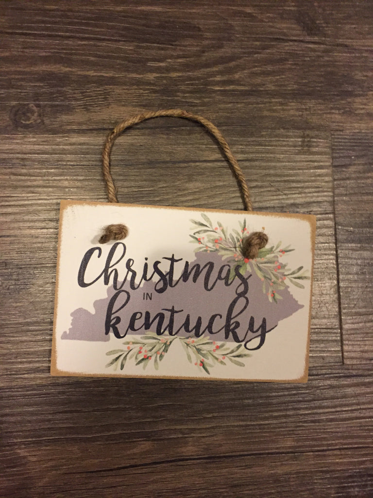 Christmas in Kentucky Wooden Tile Ornament-Trifecta Designs-The Bugs Ear