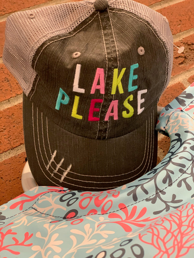 Lake Please Distressed Trucker Hat-Katydid-The Bugs Ear