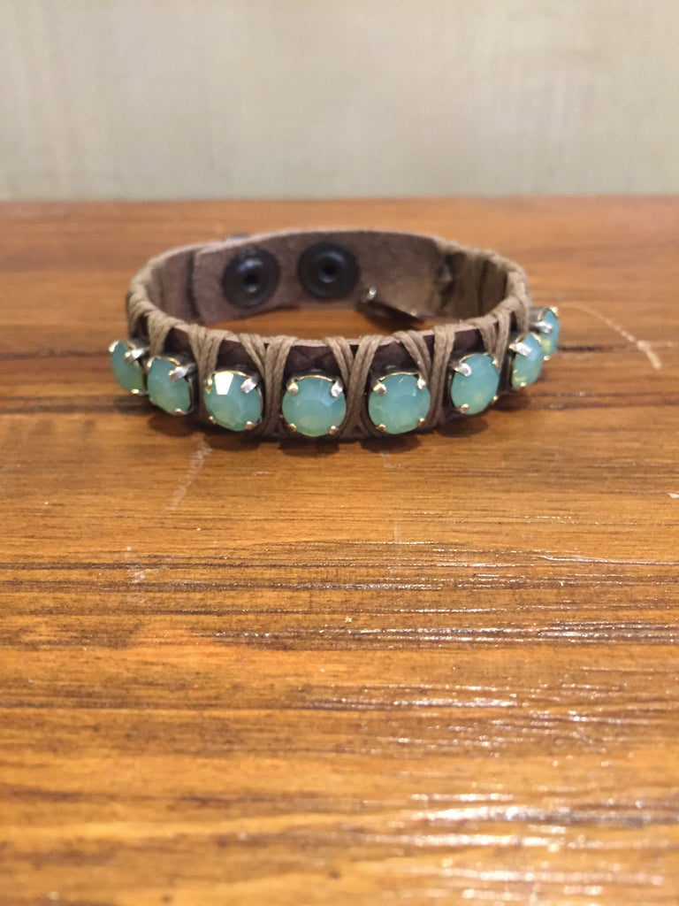 Dalit Tan Leather Cuff With Pacific Opal Crystals-La Hola-The Bugs Ear
