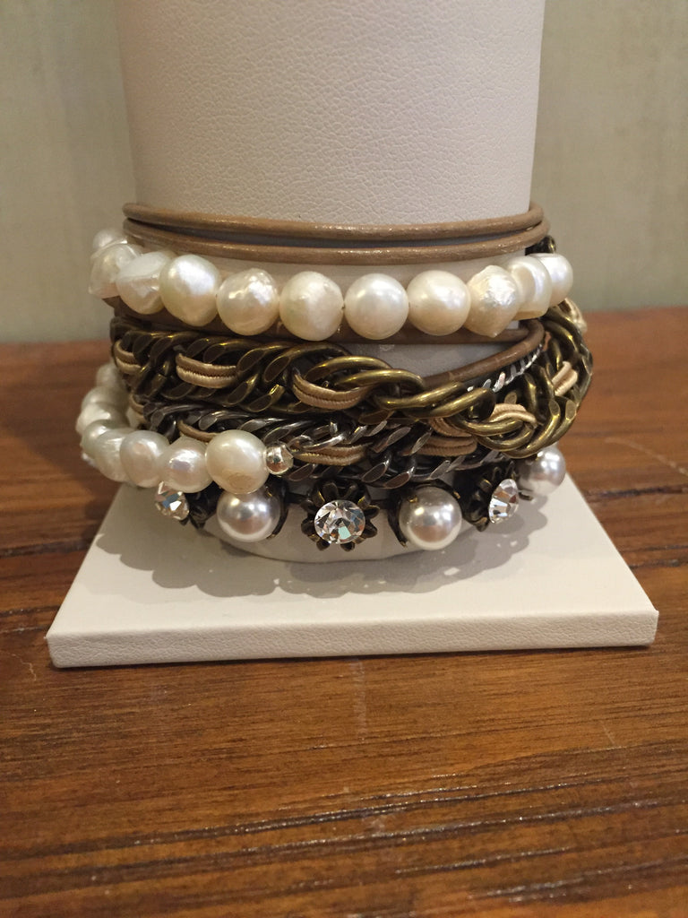 Bayla Taupe Leather Wrap Bracelet With Pearls-La Hola-The Bugs Ear