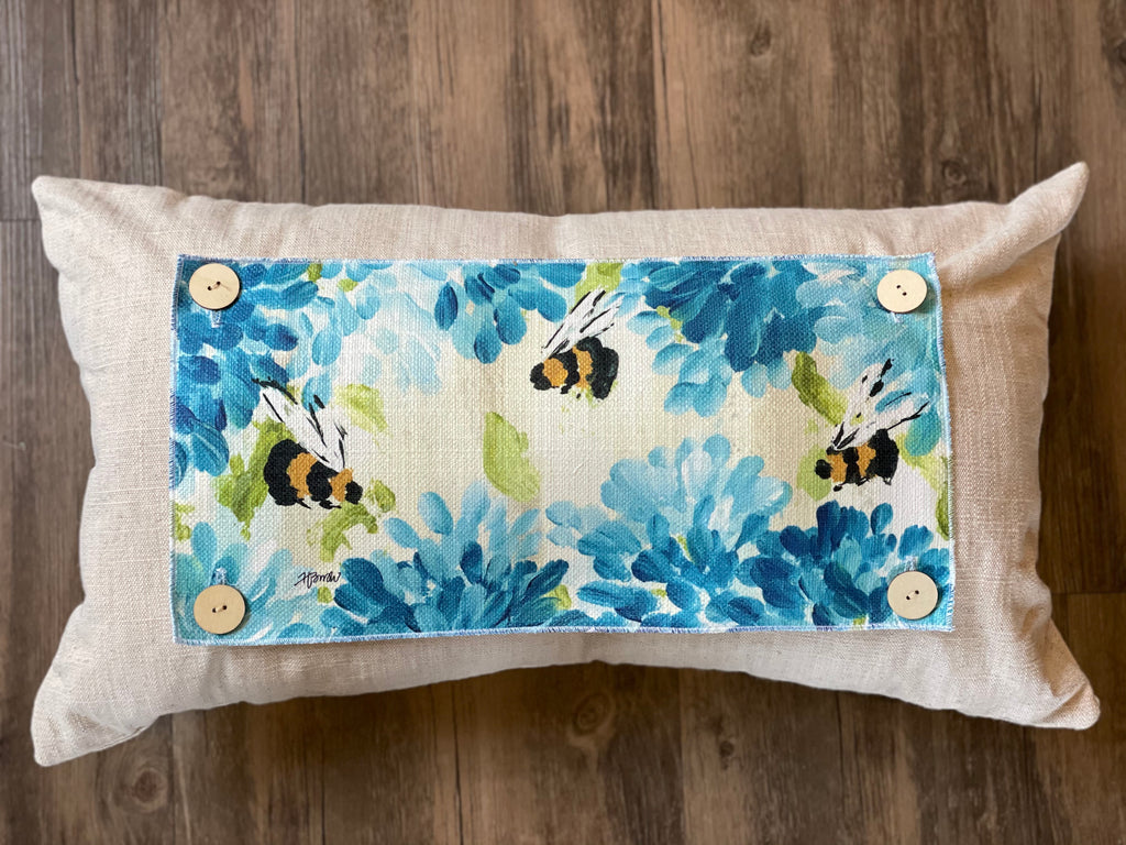 Bees Blue Hydrangeas Flower Pillow Swap-LuckyBird-The Bugs Ear