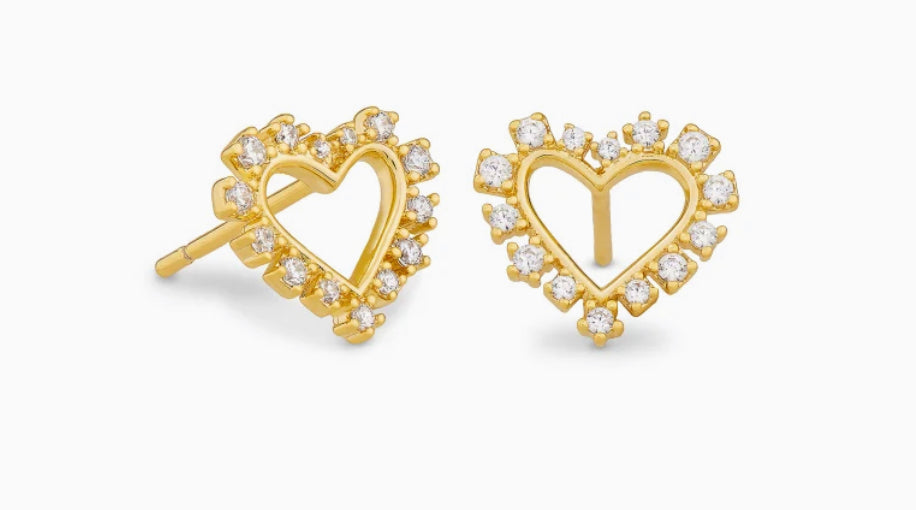 Kendra Scott Ari Heart Gold Stud Earrings In White Crystal-Kendra Scott-The Bugs Ear