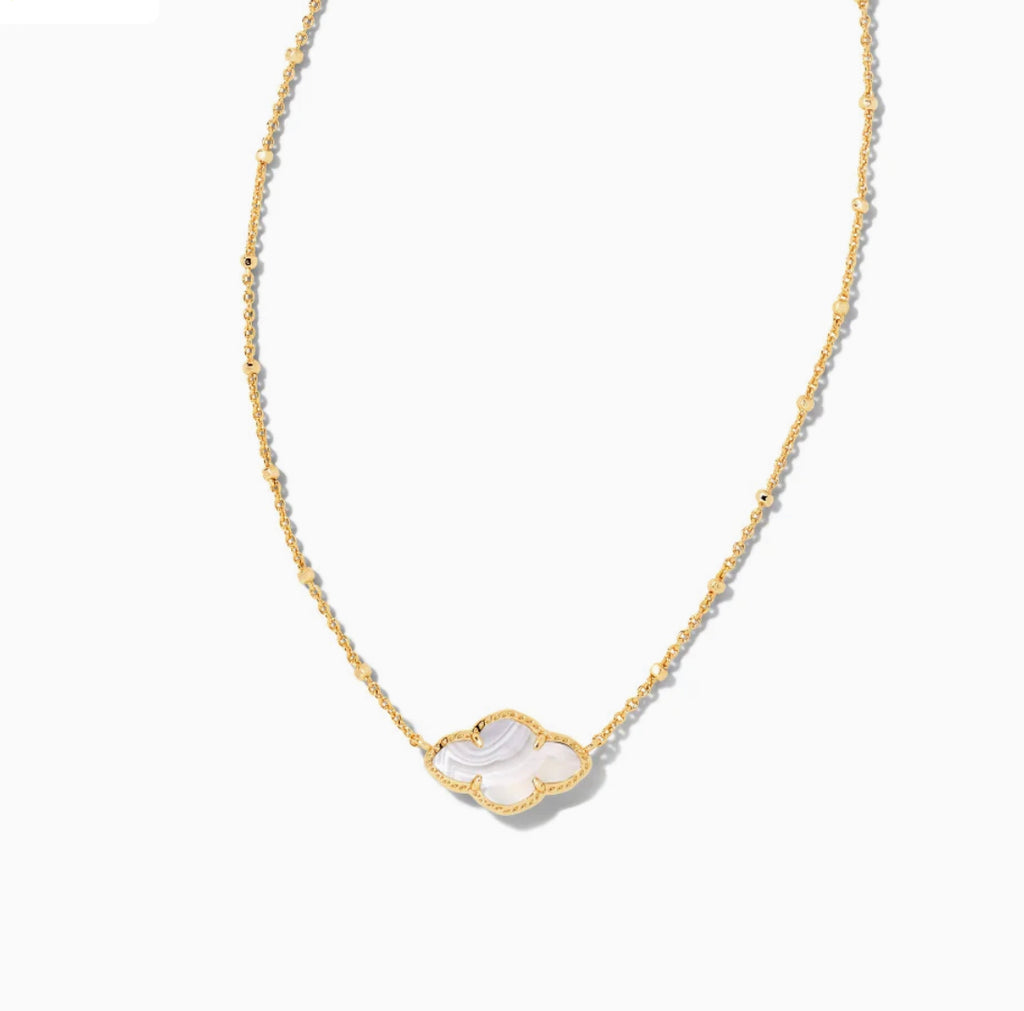 Kendra Scott Abbie Gold Pendant Necklace In Gray Banded Agate-Kendra Scott-The Bugs Ear