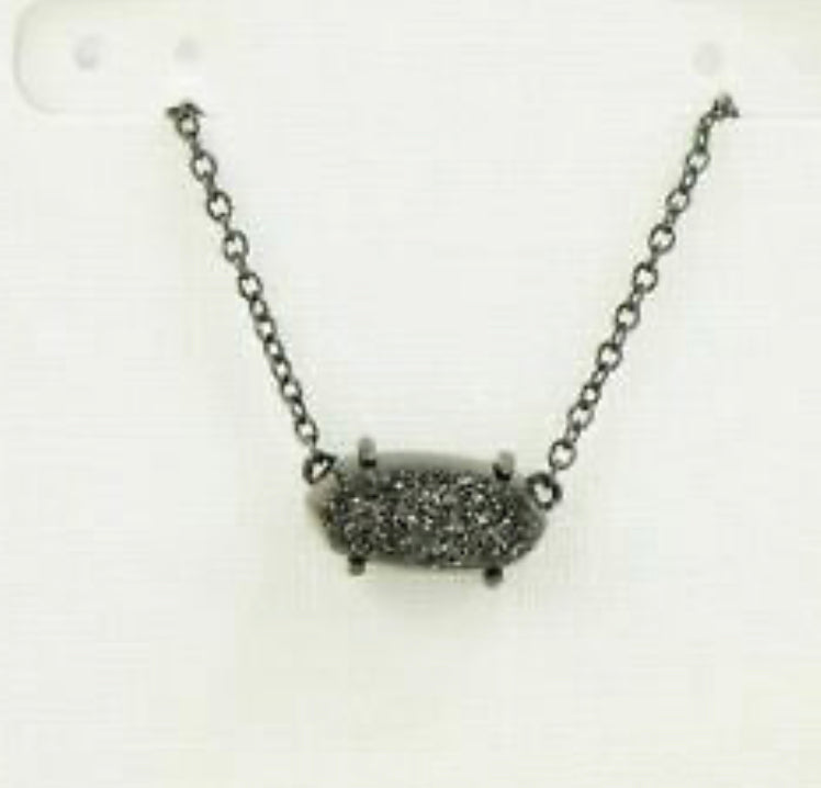 Kendra Scott Elisa Cat Pendant Gunmetal Necklace in Black Drusy-Kendra Scott-The Bugs Ear