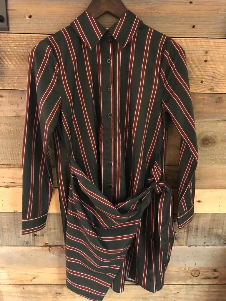 Halie Stripe Wrap Shirt Dress-THML-The Bugs Ear