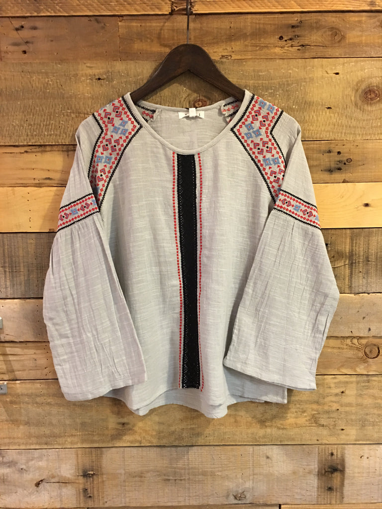 Gracie Long Sleeve Embroidered Top-THML-The Bugs Ear