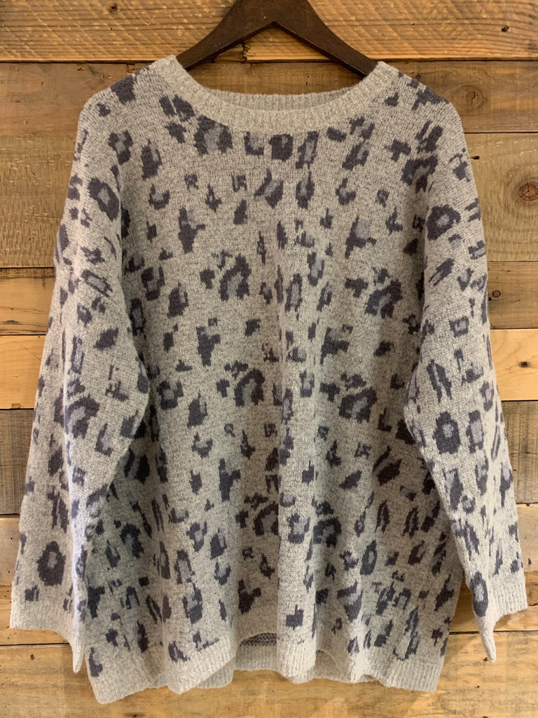 Leopard Knitted Gray Sweater-Wishlist-The Bugs Ear