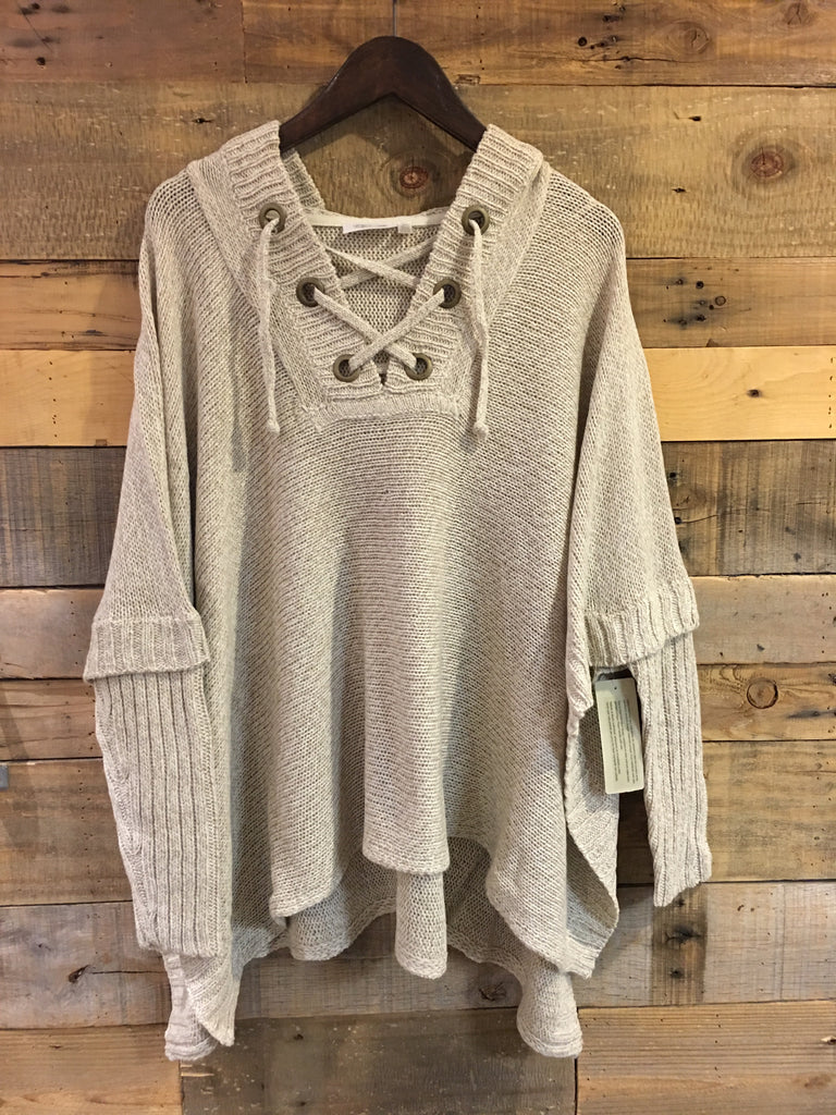 Jamie White and Tan Beach Twist Lace Up Sweater-RD Style-The Bugs Ear