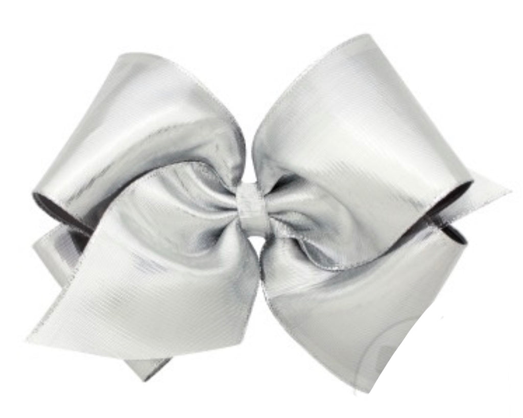 Wee Ones King Metallic Overlay Bow in Silver-Wee Ones-The Bugs Ear