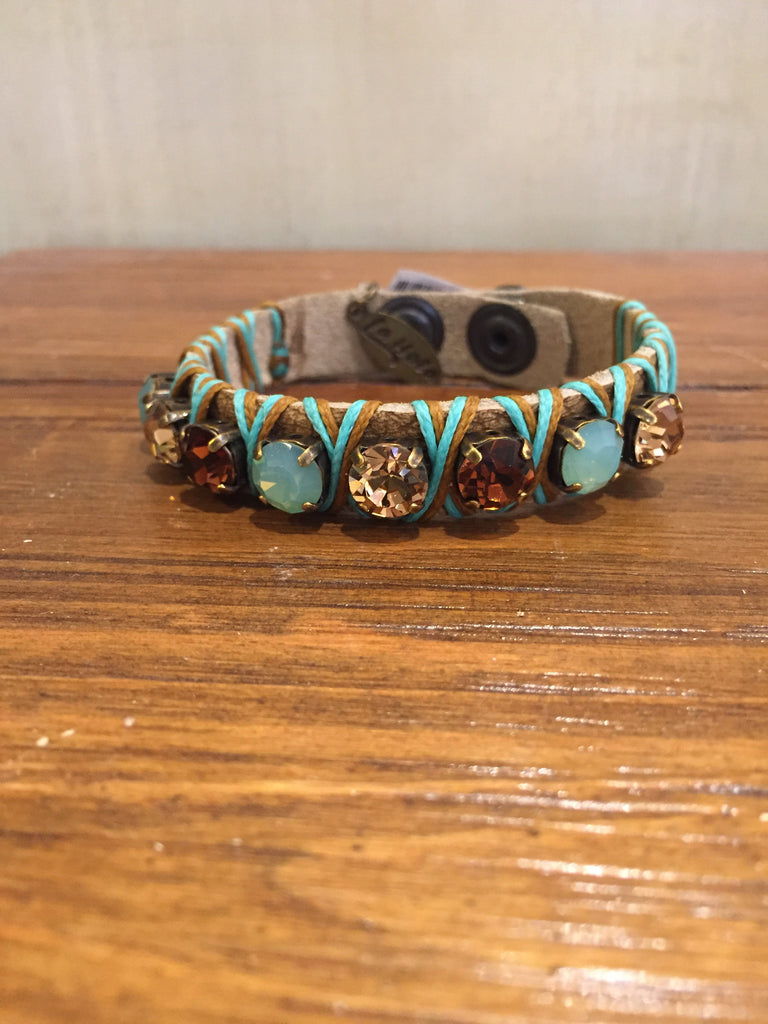 Faige Camel Leather Cuff With Pacific Opal and Topaz Crystals-La Hola-The Bugs Ear