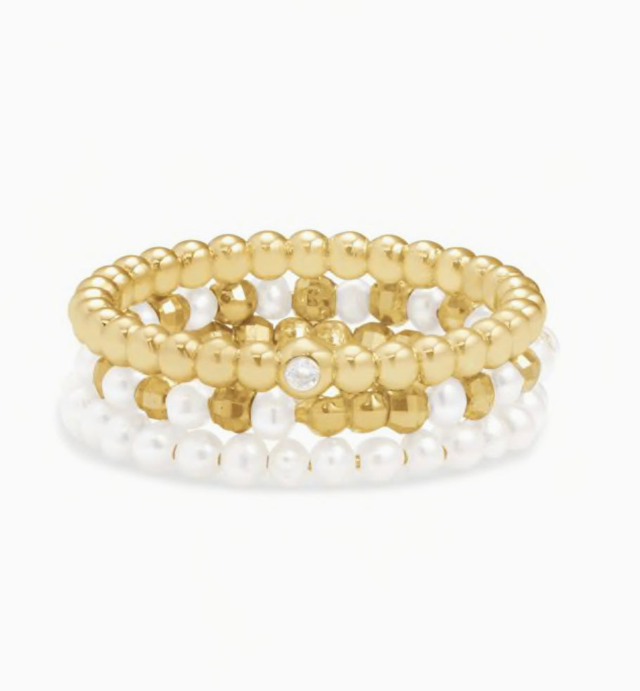 Kendra Scott Mollie Ring Set Of 3 In Gold White Pearl-Kendra Scott-The Bugs Ear