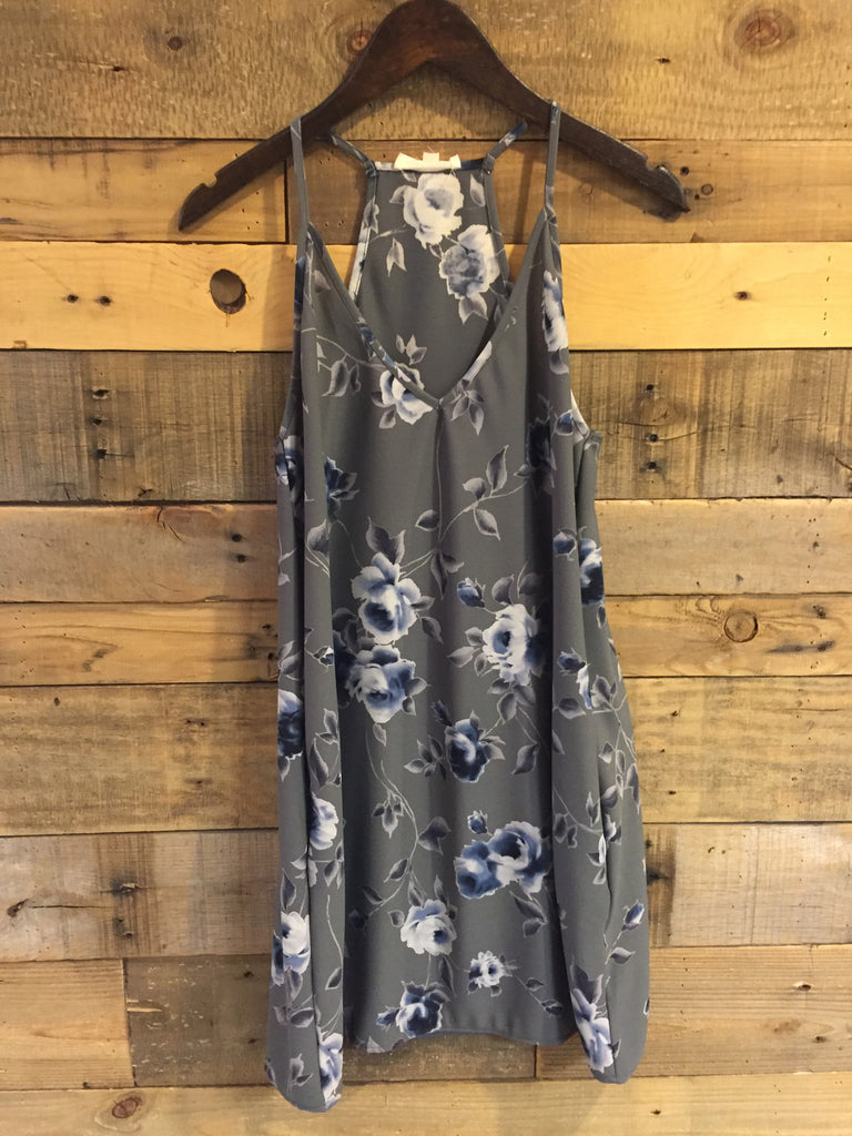 Gisele Grey Blue Floral Dress-Lace and Whiskey-The Bugs Ear