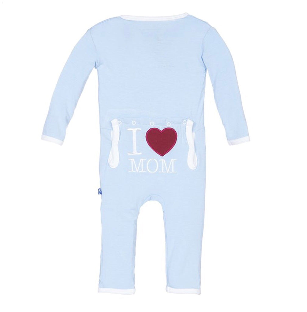 KicKee Pants Holiday Applique Coverall in Pond I Love Mom-KicKee Pants-The Bugs Ear