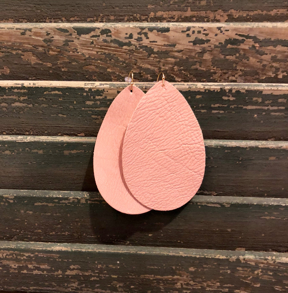 Leather Teardrop Earrings Blush-Golden Stella-The Bugs Ear