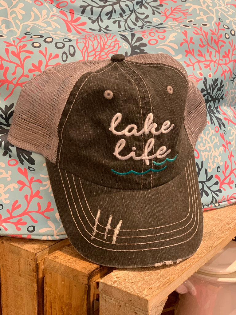 Lake Life Waves Distressed Trucker Hat-Katydid-The Bugs Ear