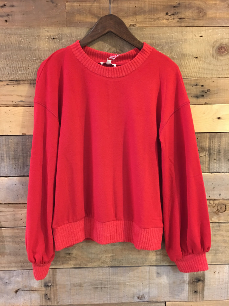 Mindy Puff Sleeve Crew Neck Top in Red-Umgee-The Bugs Ear
