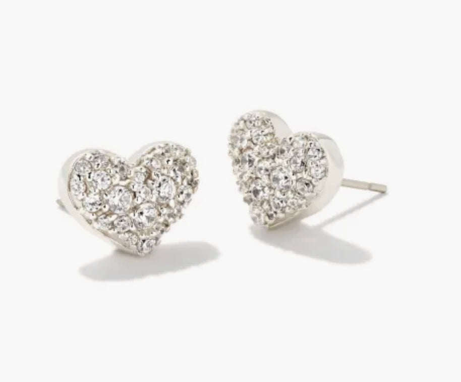 Kendra Scott Ari Silver Pave Crystal Heart Earrings in White Crystal-Kendra Scott-The Bugs Ear