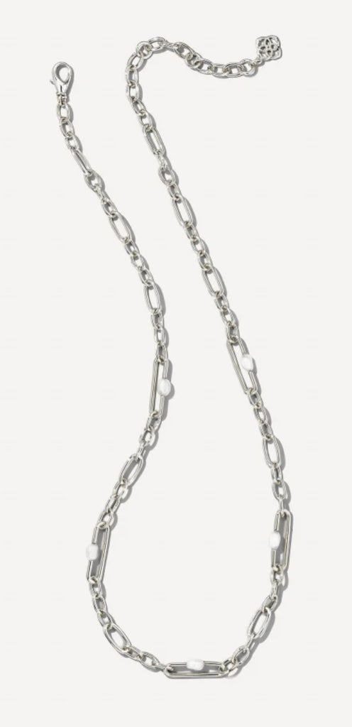 Kendra Scott Lindsay Silver Chain Necklace In White Pearl-Kendra Scott-The Bugs Ear