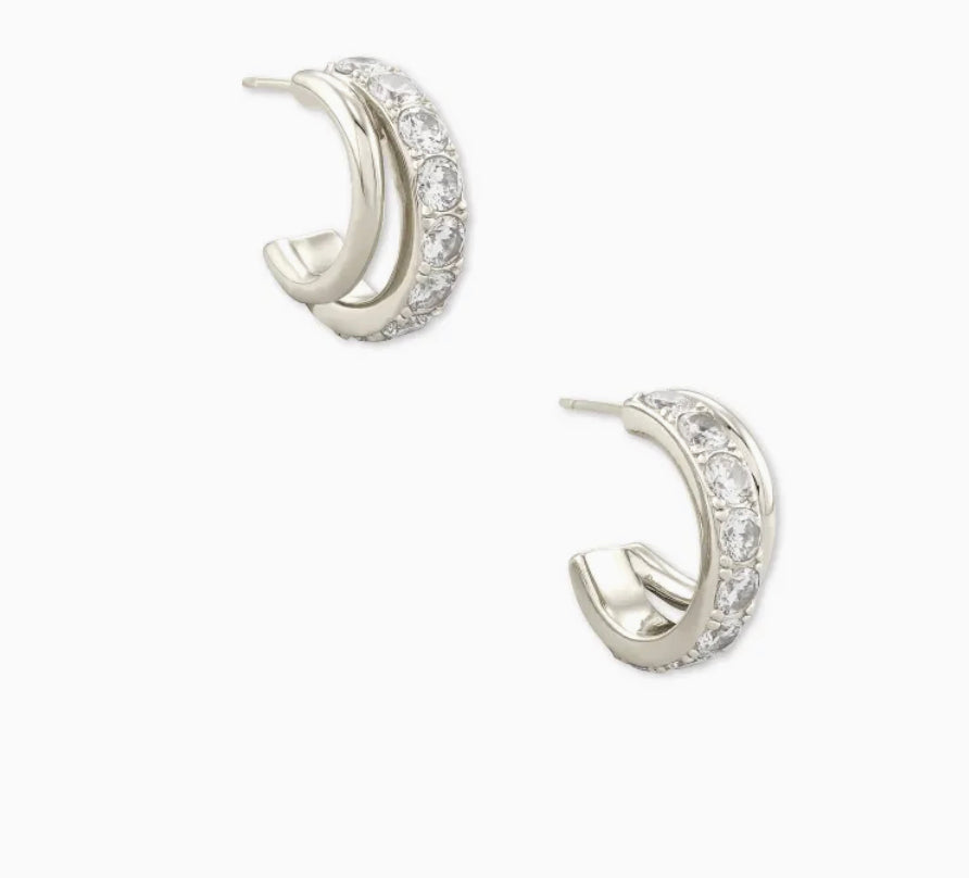 Kendra Scott Livy Silver Huggie Earrings In White Crystal-Kendra Scott-The Bugs Ear