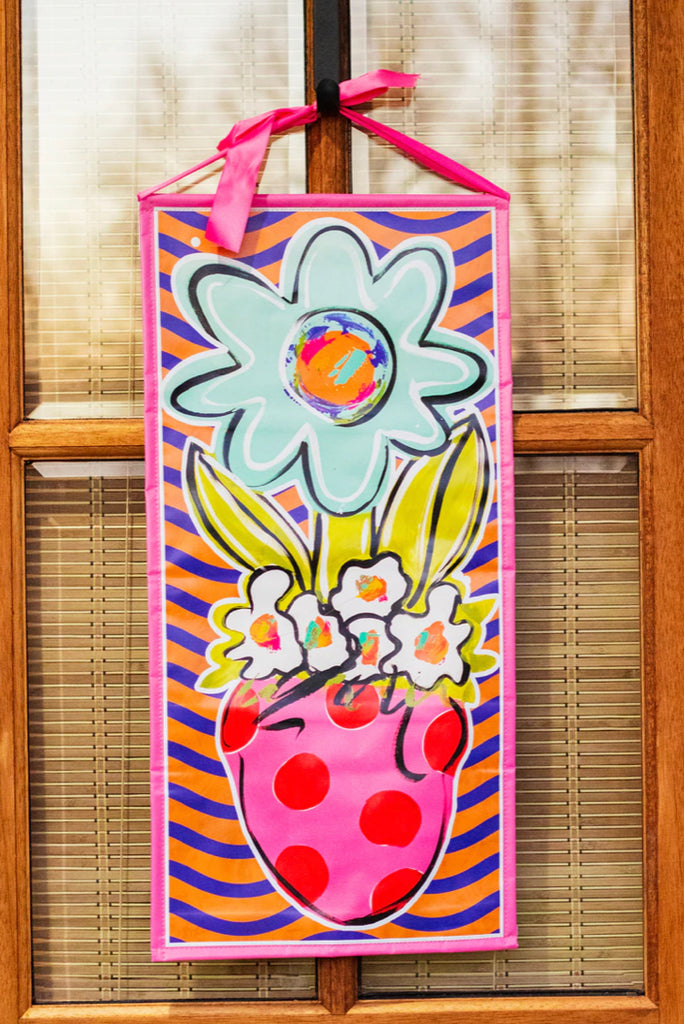 Red and Pink Vase Spring Flowers Door Banner-LuckyBird-The Bugs Ear