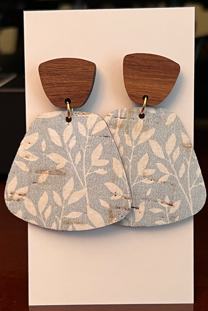 Wood Pale Blue Willow Cork Leather Trapezoid Earrings-AIRYELLE DESIGNS-The Bugs Ear