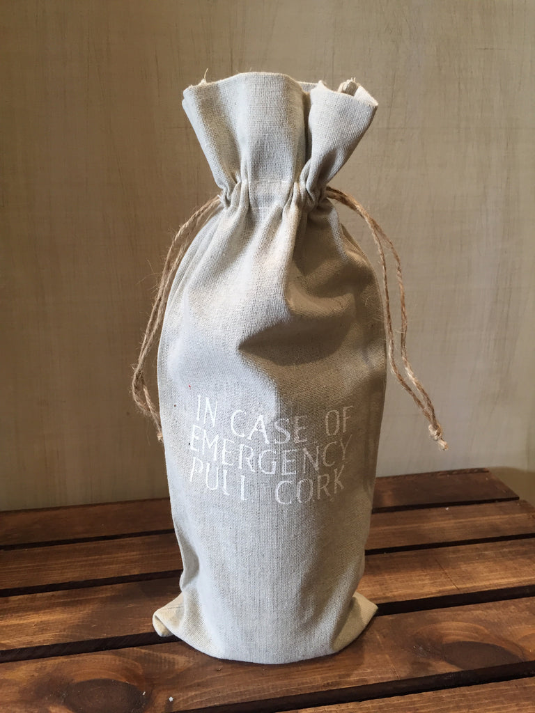 In Case of Emergency Pull Cork Linen Wine Bag-Face to Face Designs-The Bugs Ear