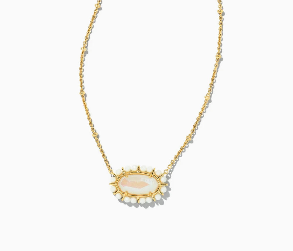 Kendra Scott Beaded Elisa Gold Pendant Necklace In Iridescent Frosted Glass-Kendra Scott-The Bugs Ear