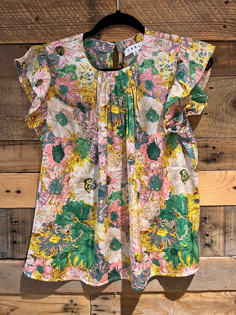 Courtney Floral Flutter Sleeve Blouse-THML-The Bugs Ear