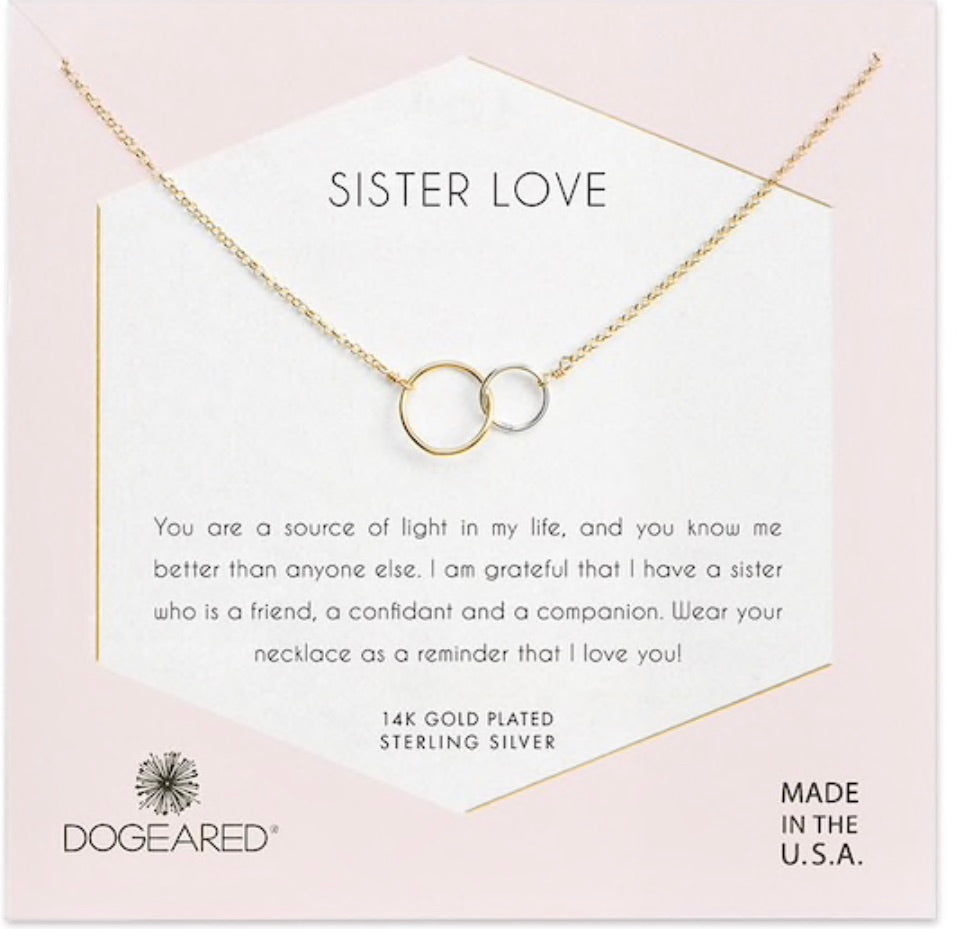 Dogeared Sister Love, Two Mixed Metal Linked Rings Necklace, Gold Dipped-Dogeared-The Bugs Ear