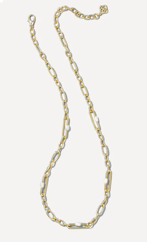 Kendra Scott Lindsay Gold Chain Necklace In White Pearl-Kendra Scott-The Bugs Ear