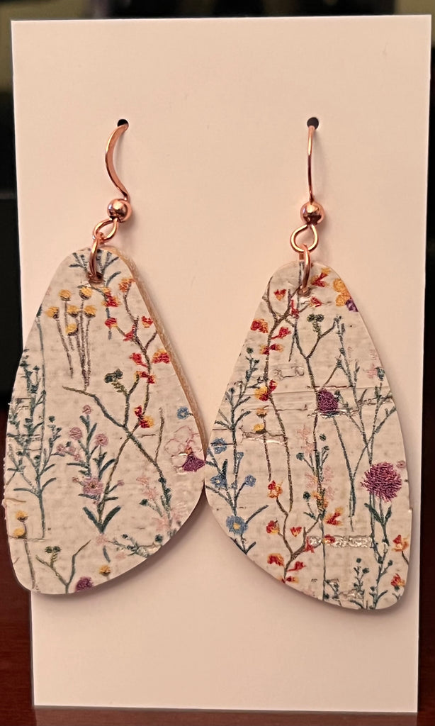 Rounded Triangle Wildflower Cork Leather Earrings-AIRYELLE DESIGNS-The Bugs Ear