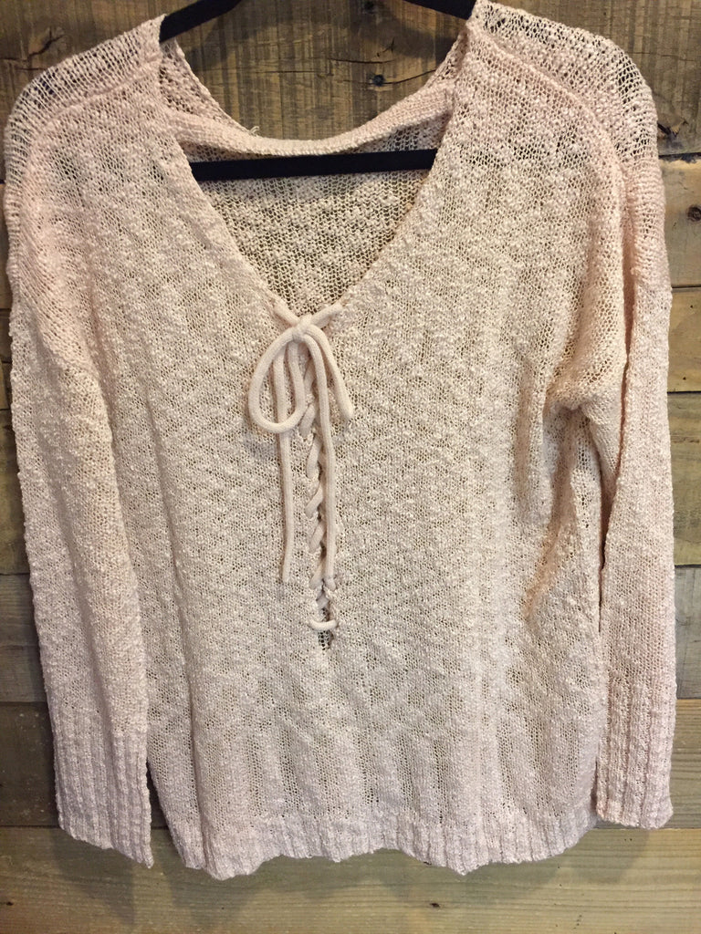 Eloise Lace Back Loose Knit Sweater Peach-On The Road-The Bugs Ear