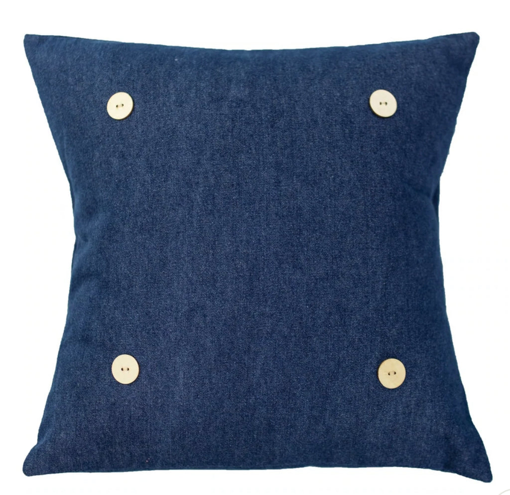 Jean Denim Square Button Pillow-LuckyBird-The Bugs Ear