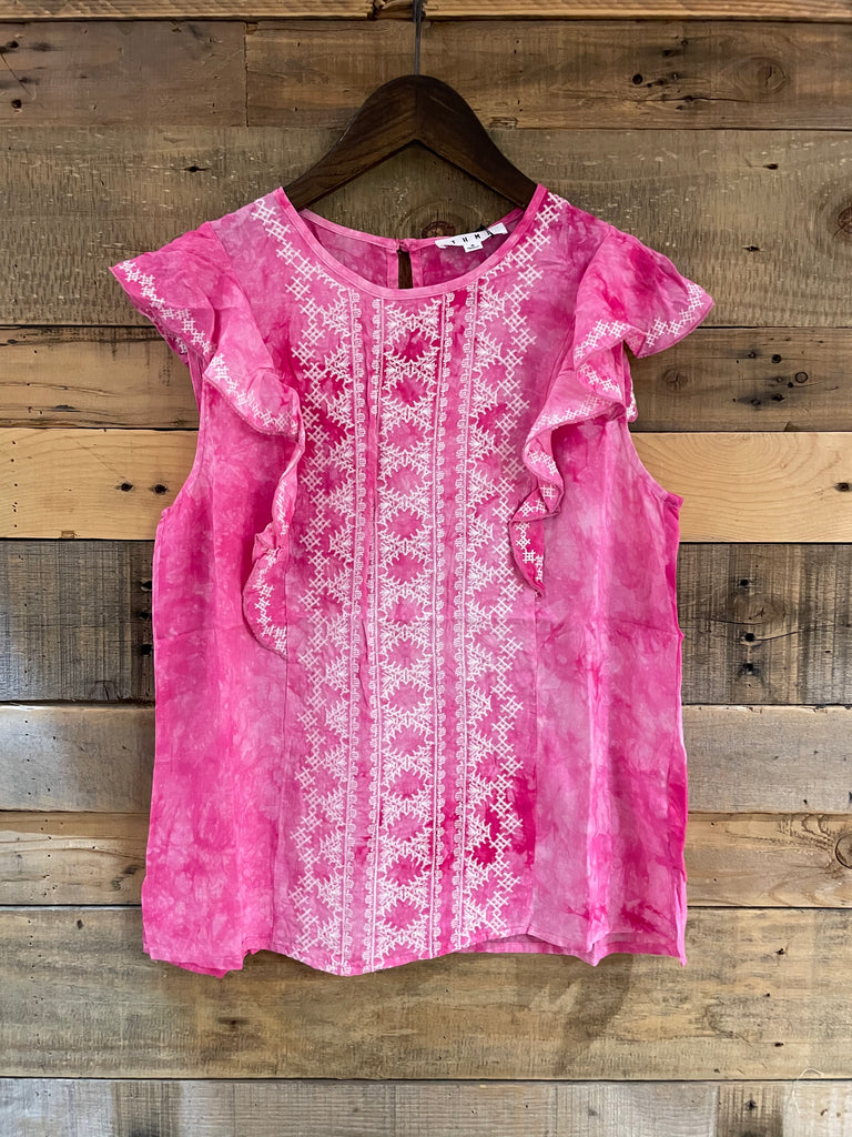 Embroidered Tie Dye Flutter Top Pink-THML-The Bugs Ear