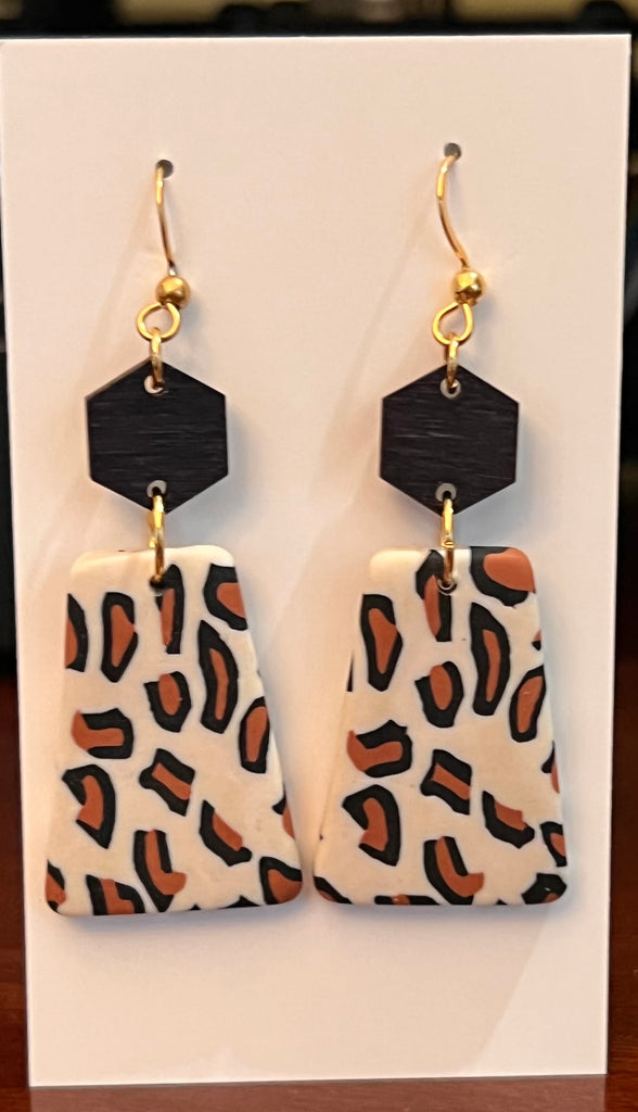 Wood Leopard Print Clay Dangle Earrings-AIRYELLE DESIGNS-The Bugs Ear