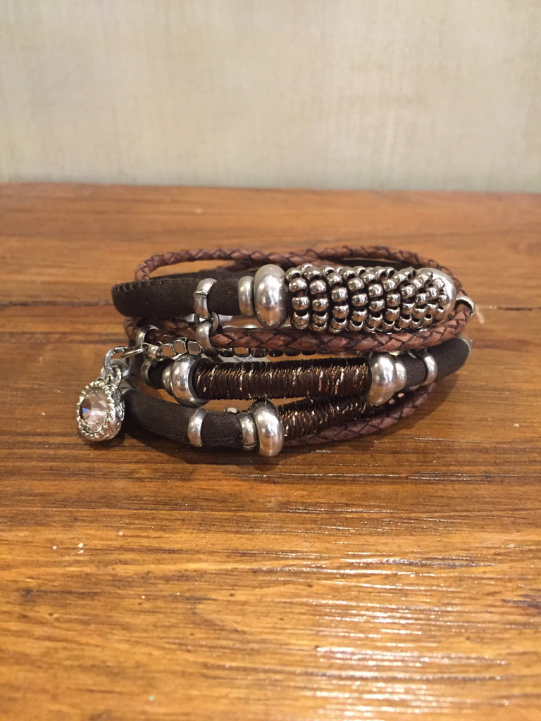 Tzviya Chocolate Brown Leather With Copper and Silver Beads-La Hola-The Bugs Ear