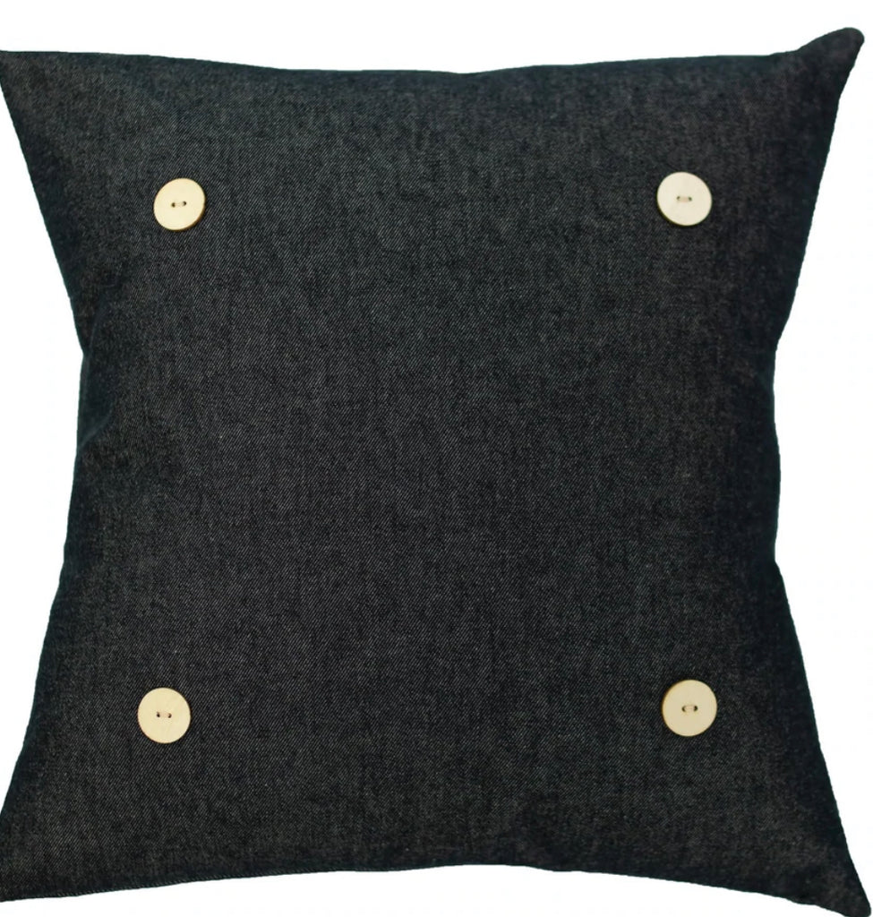 Black Denim Square Button Pillow-LuckyBird-The Bugs Ear