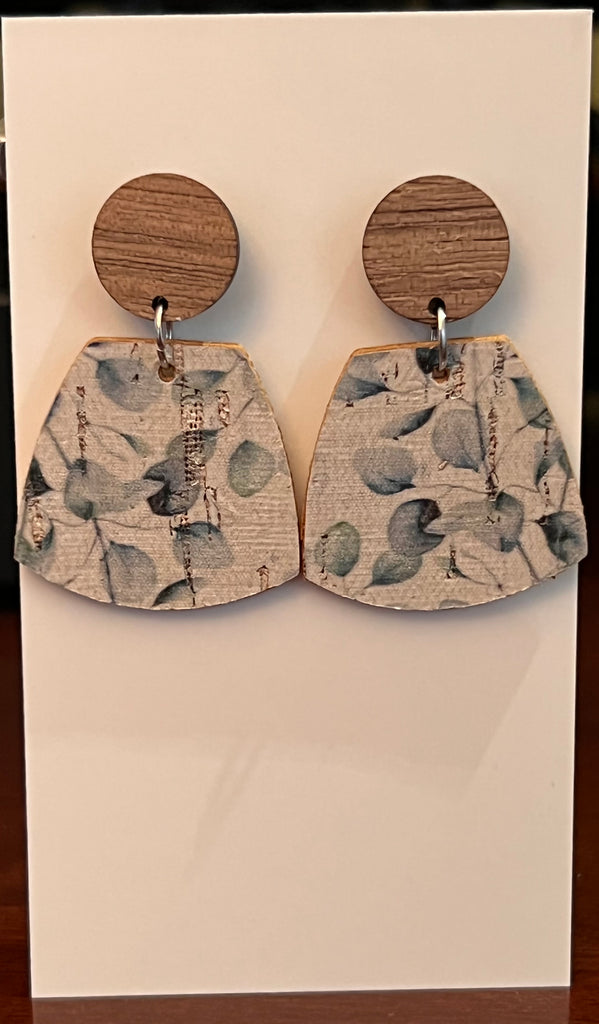 Wood Eucalyptus Cork Leather Mini Fan Earrings-AIRYELLE DESIGNS-The Bugs Ear