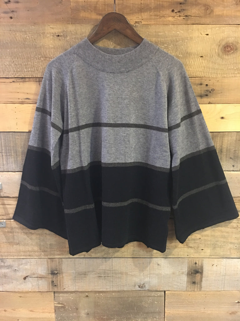 Janine Stripe Bell Sleeve Sweater in Heather Grey-THML-The Bugs Ear