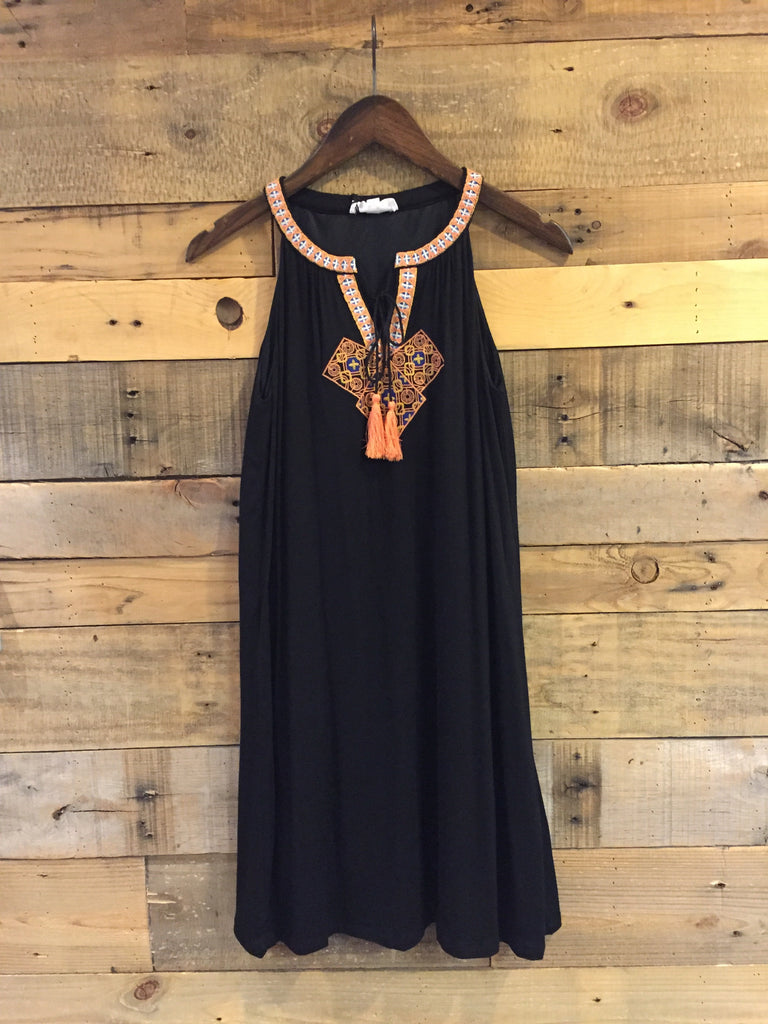 Janelle Halter Dress With Center Embroidery-THML-The Bugs Ear