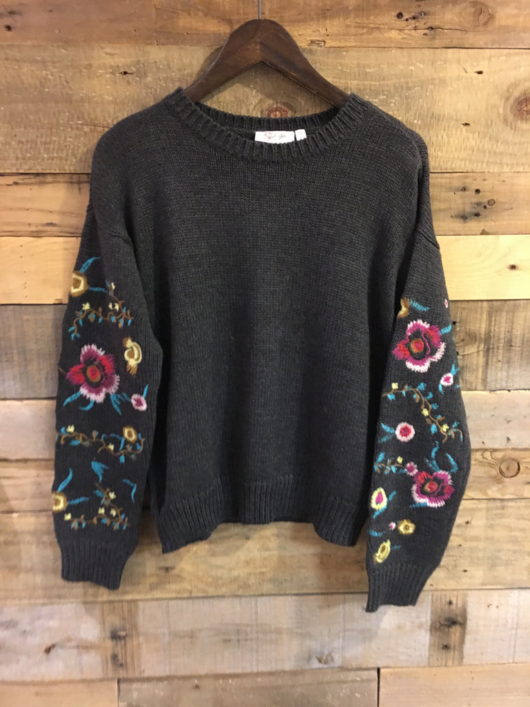 Eleanor Grey Embroidered Sweater-RD Style-The Bugs Ear