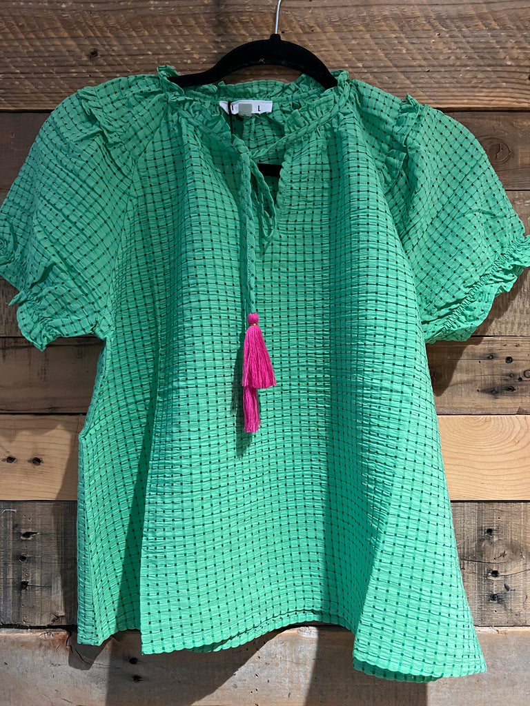 Story Gingham Tassel Tie Top in Green-THML-The Bugs Ear