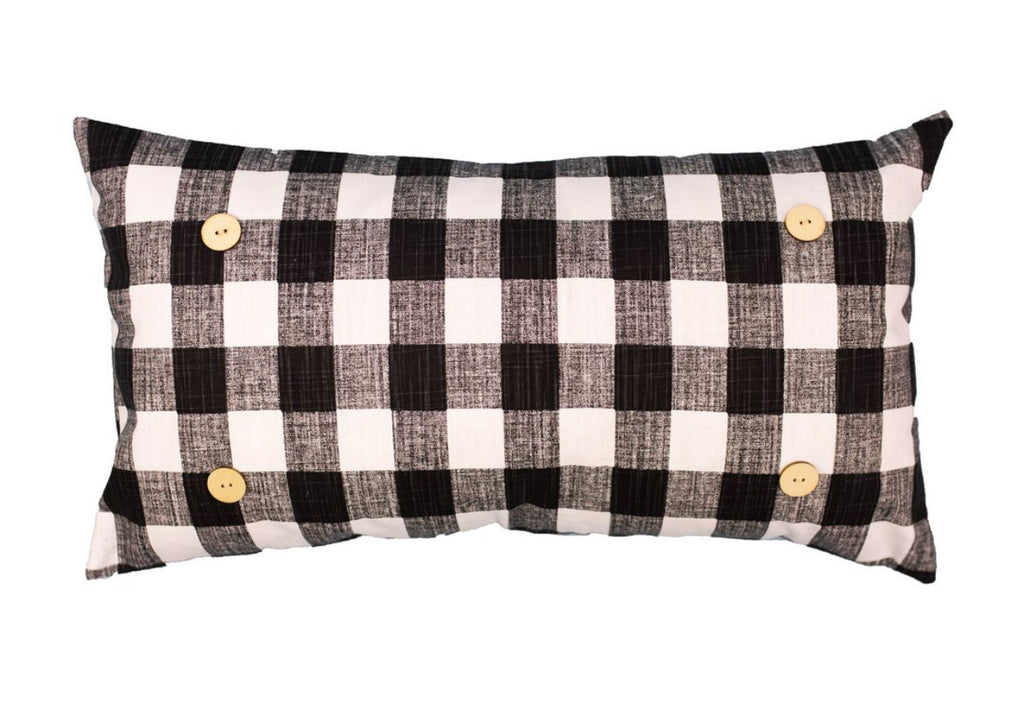 Buffalo Plaid Canvas Button Pillow-LuckyBird-The Bugs Ear