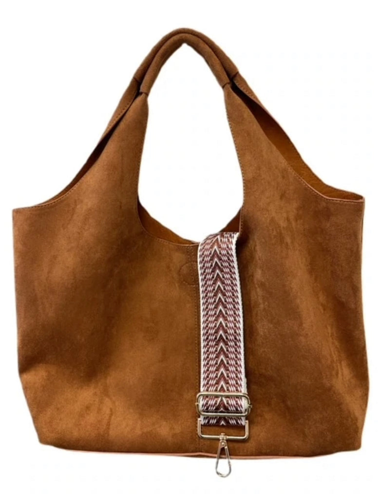 Ahdorned Suede Hobo Tote with Inner Pouch and Woven Strap - Assorted Colors-Ahdorned-The Bugs Ear