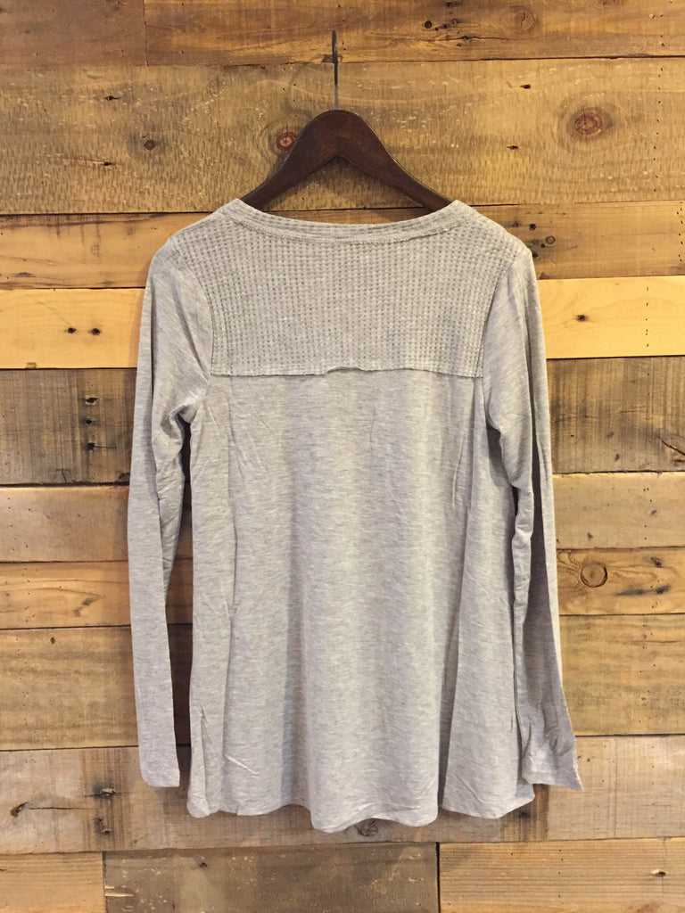 Robin Long Sleeve Top With Waffle Detail in Heather Grey-Others Follow-The Bugs Ear