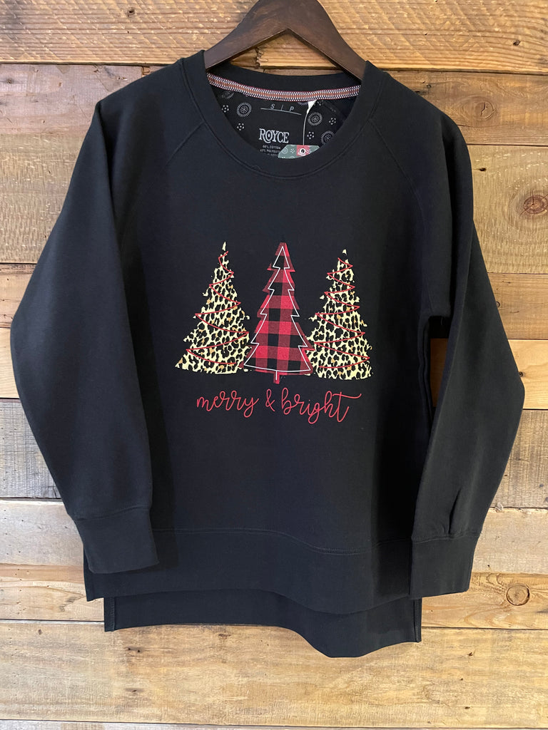 Merry and Bright Trees Sweathshirt in Black-Royce-The Bugs Ear