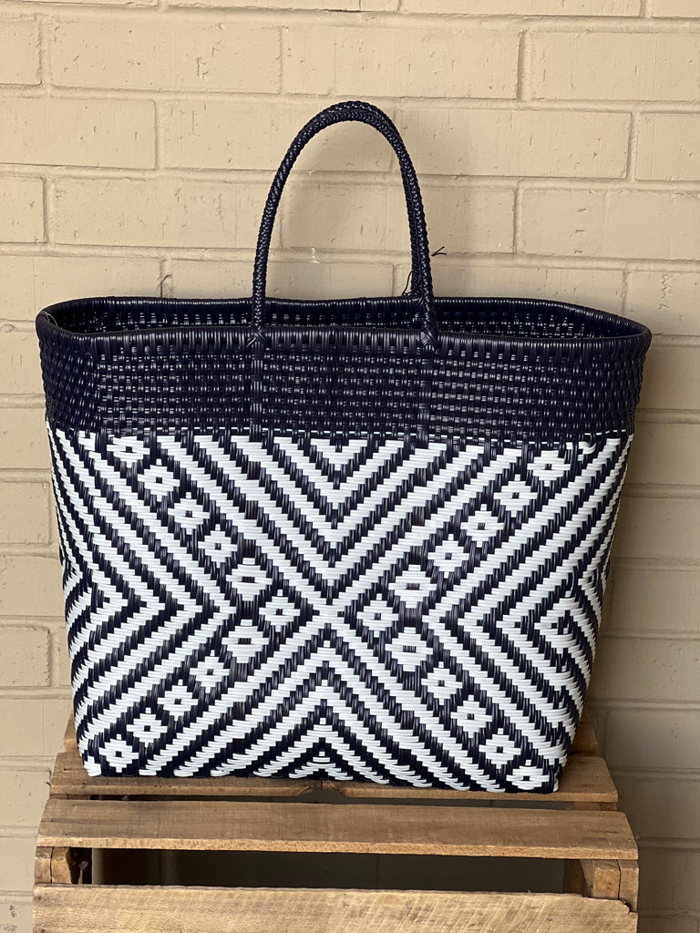 Maria Victoria Navy Blue and White Women Tote Bag-Maria Victoria-The Bugs Ear