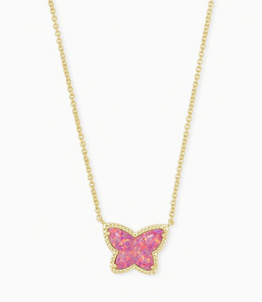 Kendra Scott Lillia Butterfly Gold Pendant Necklace In Rose Pink Kyocera Opal-kendra Scott-The Bugs Ear
