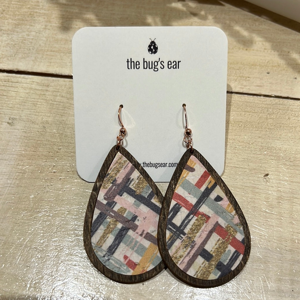 Wood Colorful Basket Weave Cork Dangle Teardrop Earrings-AIRYELLE DESIGNS-The Bugs Ear