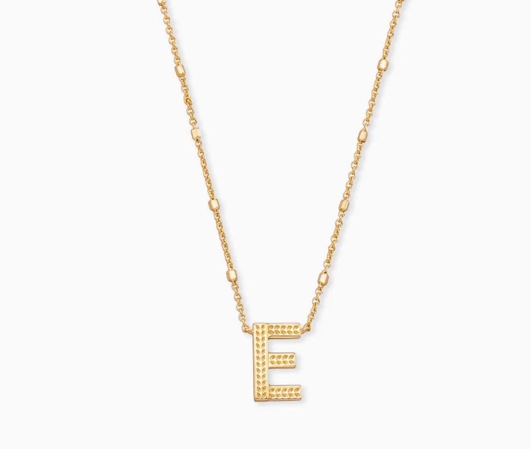 Small Initial E Necklace Adjustable 41-46cm/16-18' in 14k Solid Gold |  Jewellery by Monica Vinader